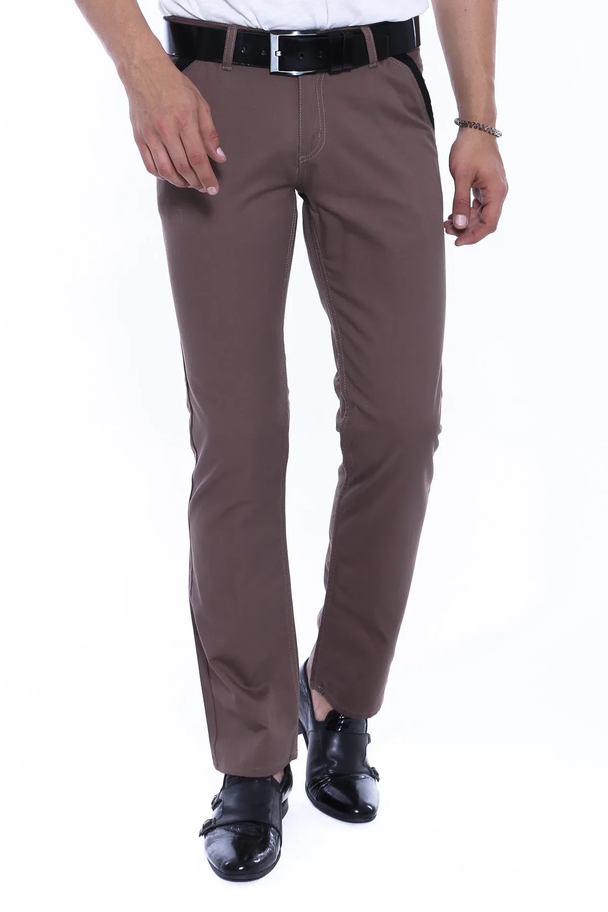 Garment Stitched Pockets Cotton Dark Beige Men Trousers sold by Wessi