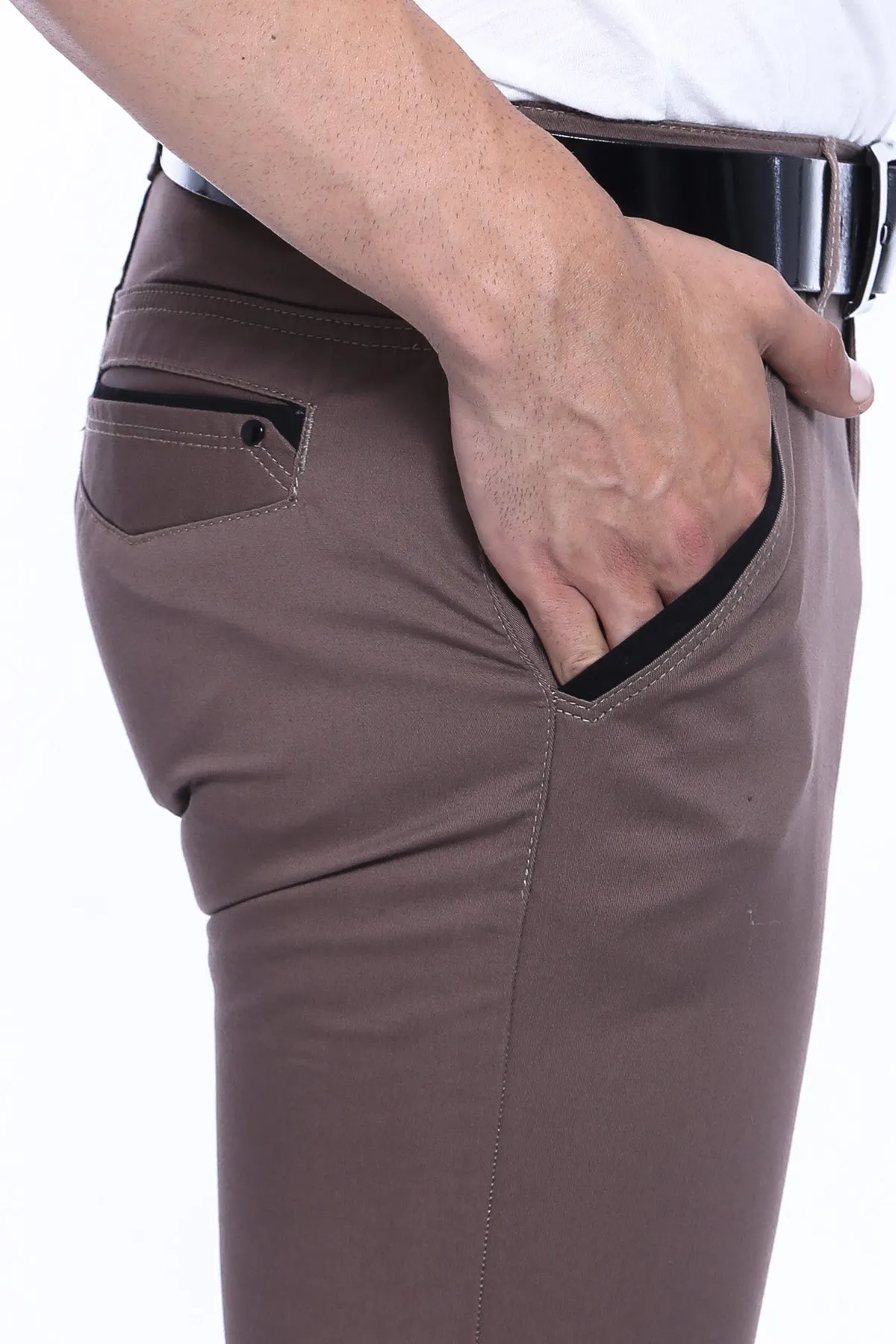 Garment Stitched Pockets Cotton Dark Beige Men Trousers sold by Wessi product image thumbnail 4