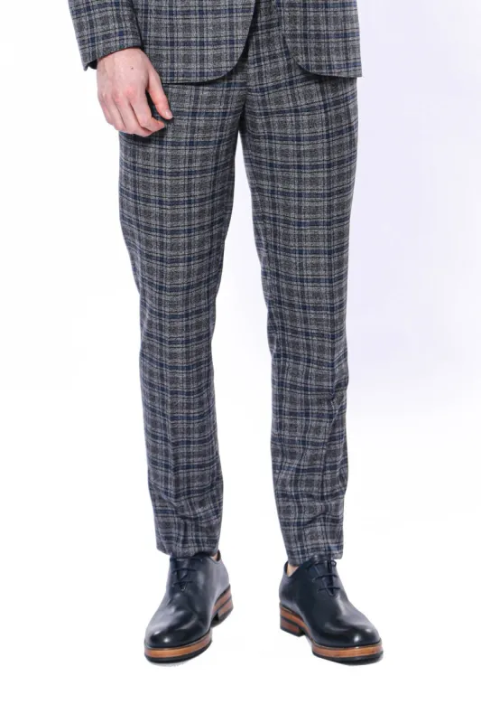Checked Dark Grey-Navy Blue Men Pants - Wessi sold by Wessi