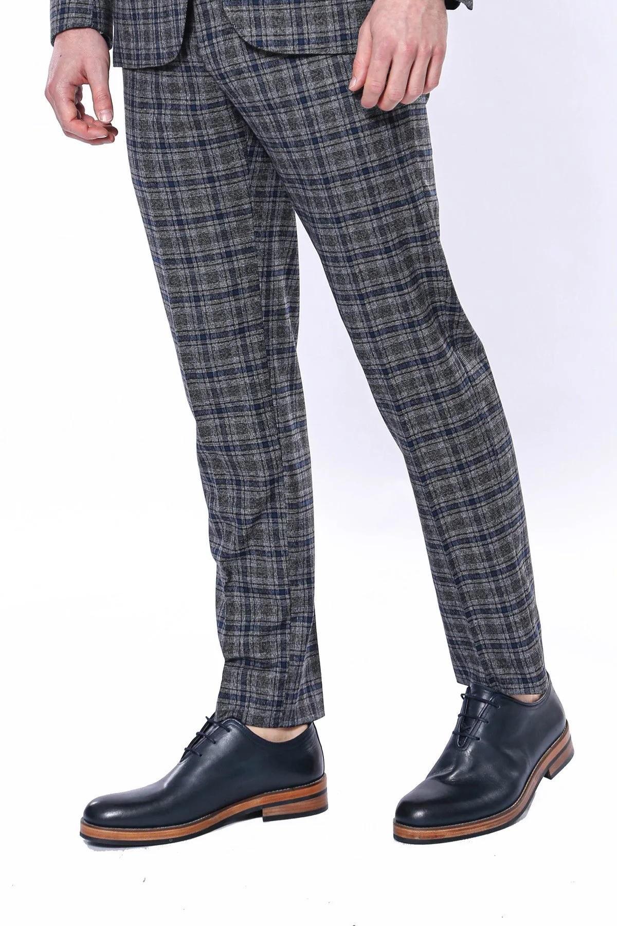 Checked Dark Grey-Navy Blue Men Pants - Wessi sold by Wessi product image thumbnail 2