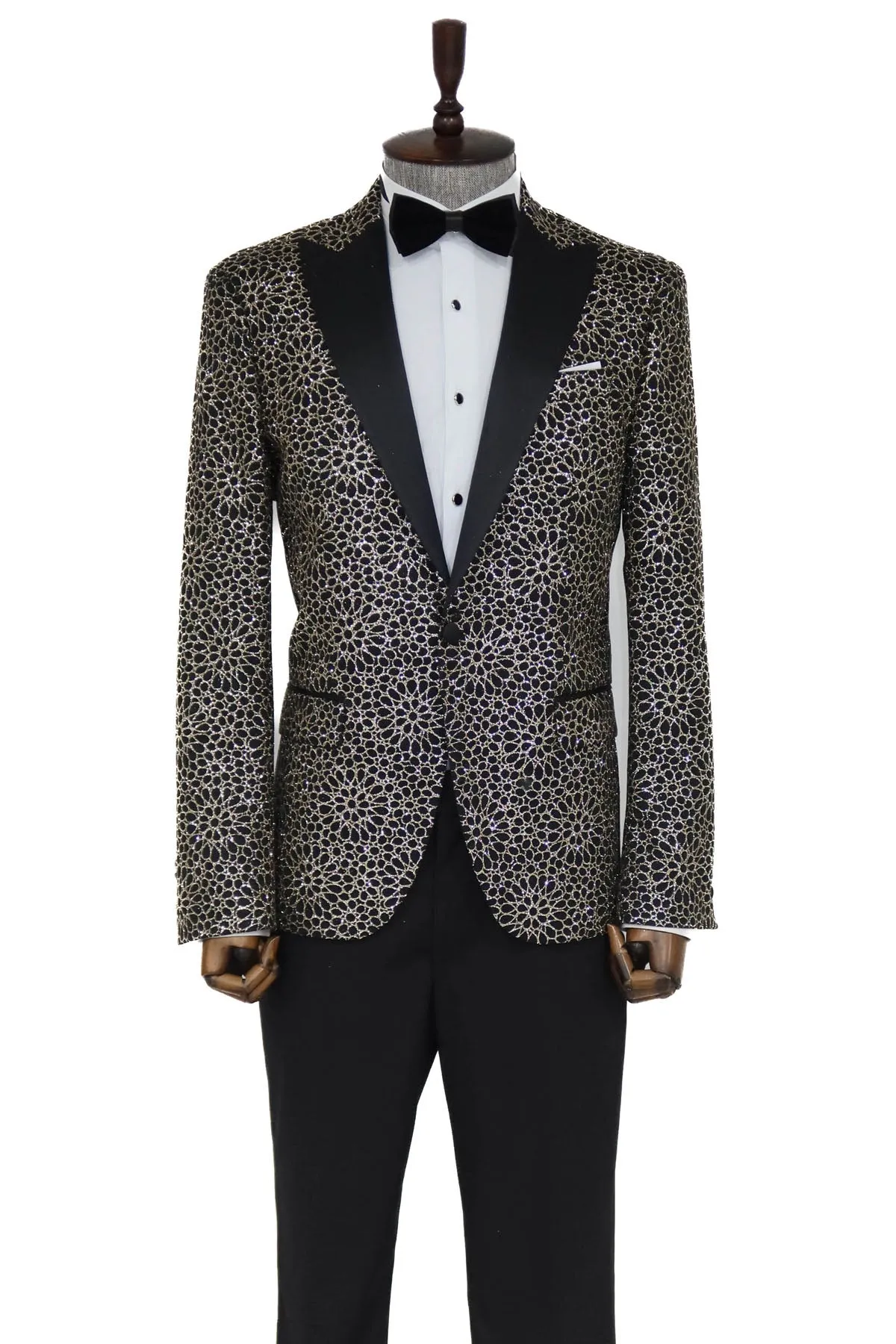 Flower Embroidered Pattern Black Men Prom Blazer and Trousers Combination Suit- Wessi sold by Wessi