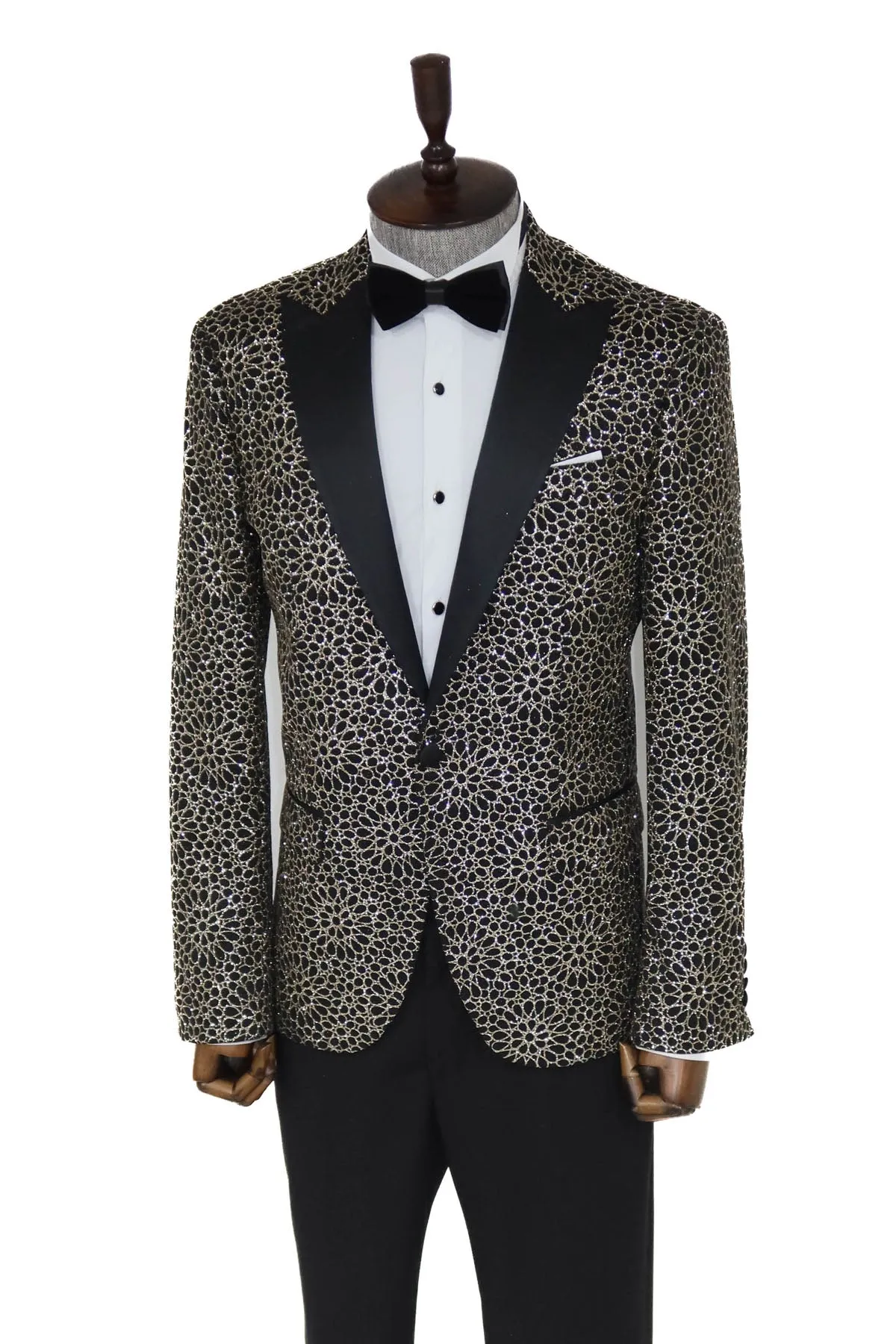 Flower Embroidered Pattern Black Men Prom Blazer and Trousers Combination Suit- Wessi sold by Wessi product image thumbnail 5