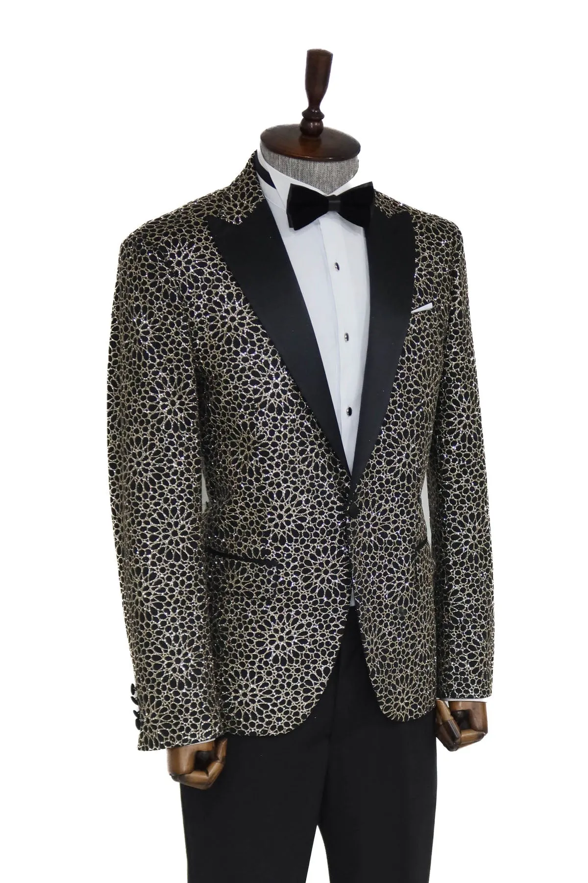 Flower Embroidered Pattern Black Men Prom Blazer and Trousers Combination Suit- Wessi sold by Wessi product image thumbnail 3