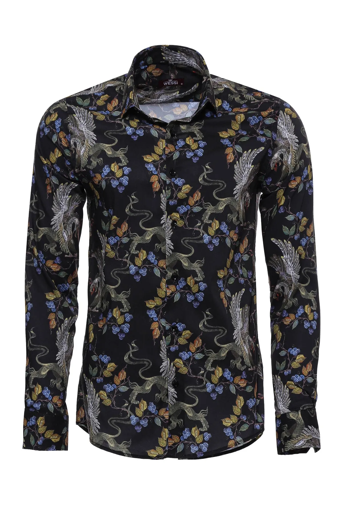 Patterned Slim Fit Long Sleeves Black Men Shirt - Wessi sold by Wessi