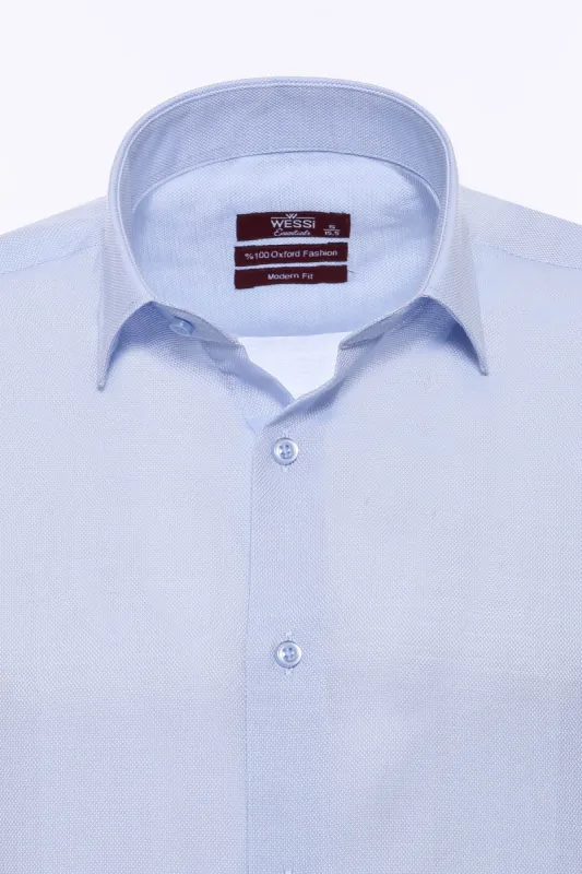 Light Blue Patterned Long Sleeve Shirt - Wessi sold by Wessi