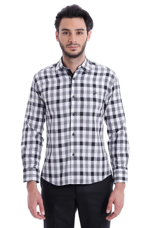 Slim Fit Plaid Patterned Grey Shirt - Wessi sold by Wessi