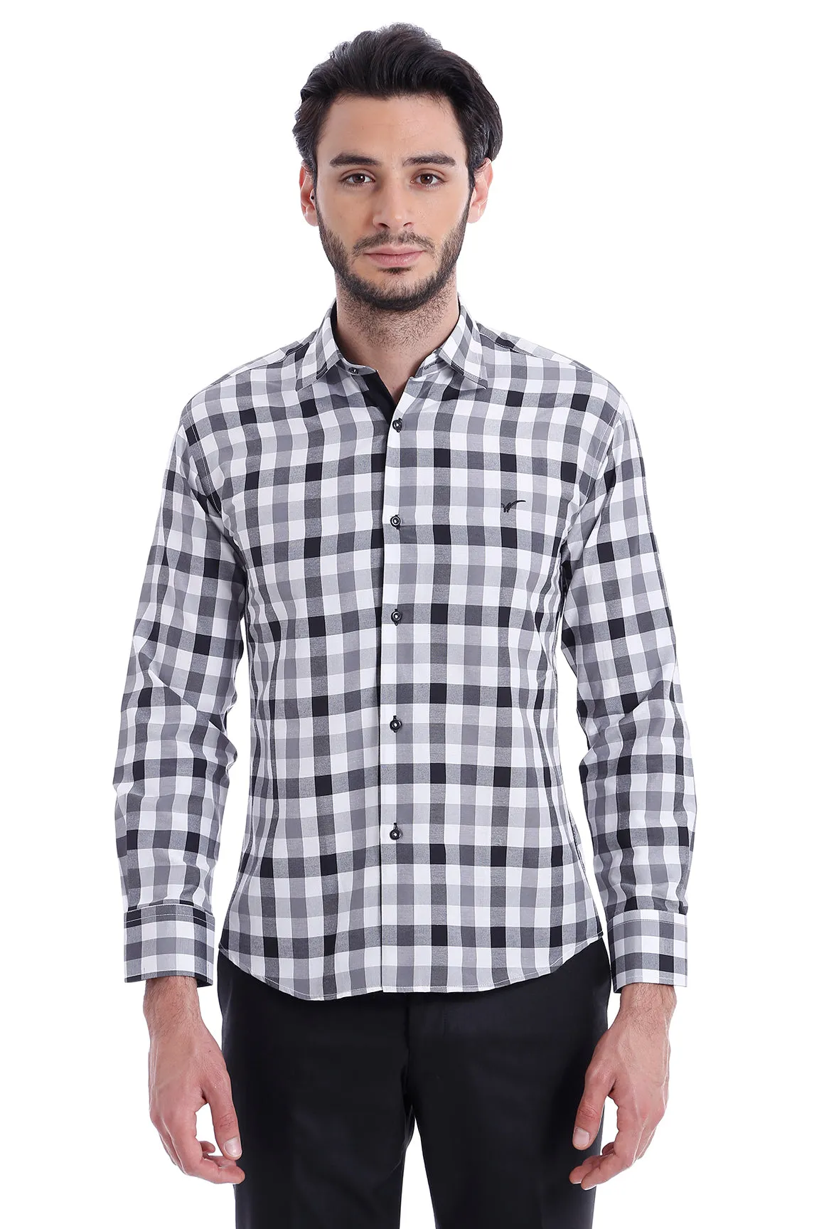 Slim Fit Plaid Patterned Grey Shirt - Wessi sold by Wessi