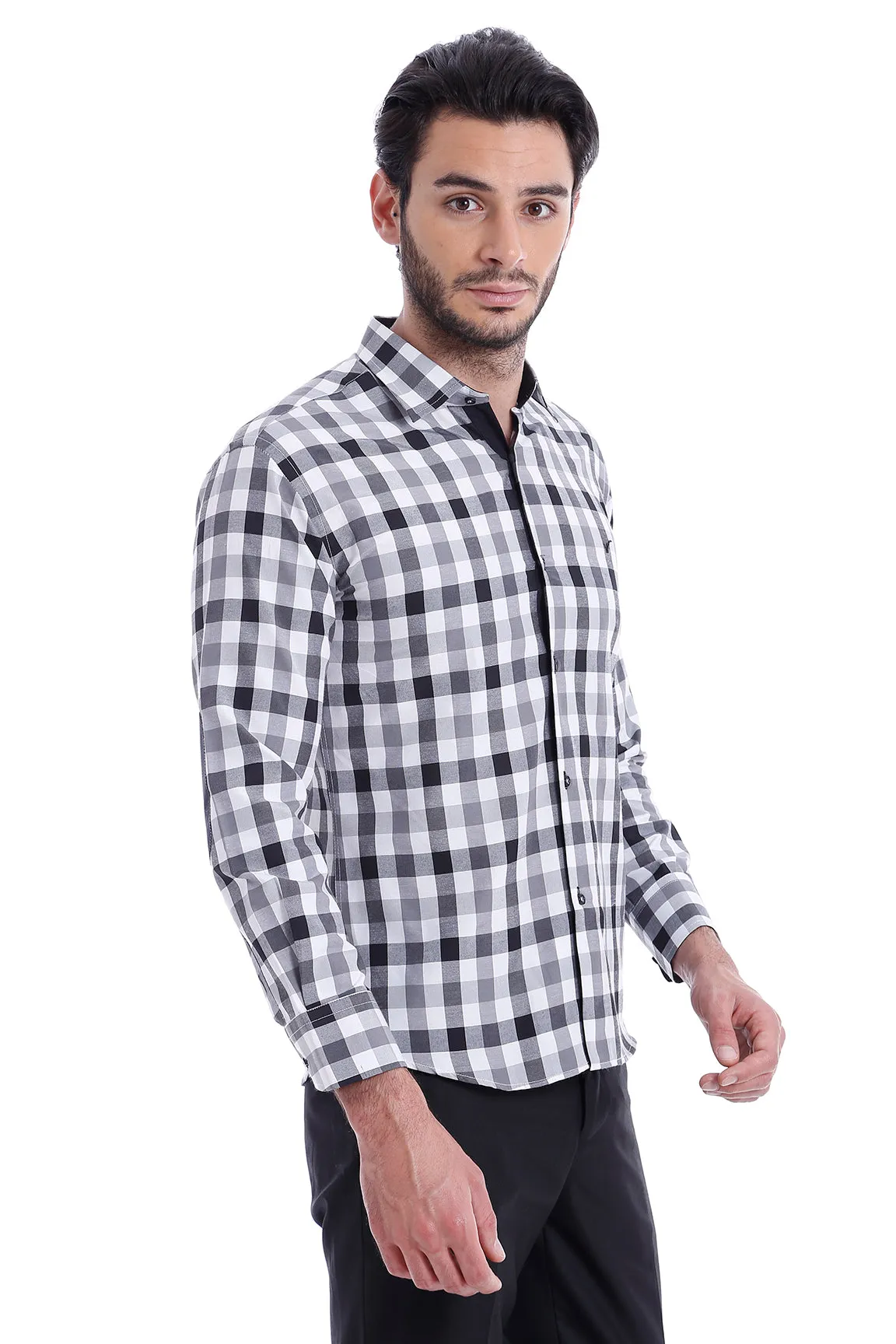 Slim Fit Plaid Patterned Grey Shirt - Wessi sold by Wessi product image thumbnail 2