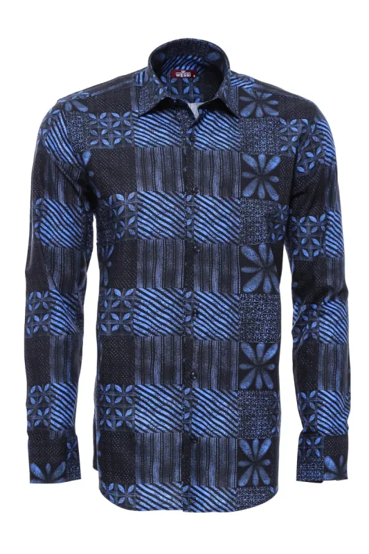 Navy Blue Patterned Shirt - Wessi sold by Wessi