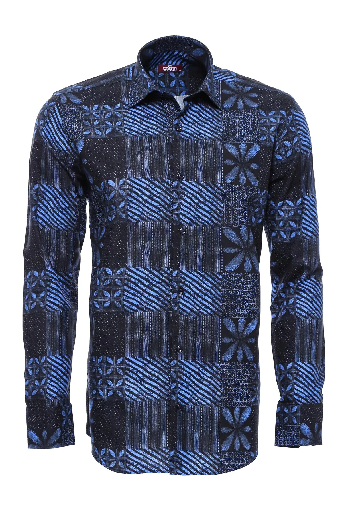 Navy Blue Patterned Shirt - Wessi sold by Wessi