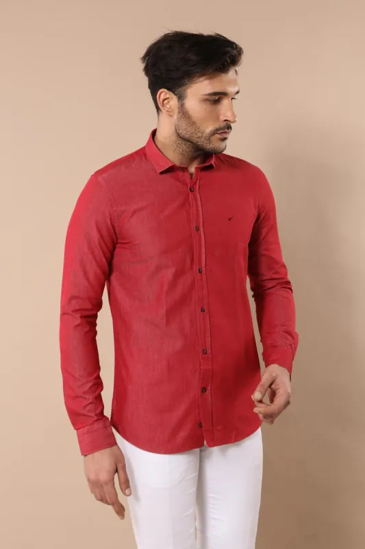 Patterned Cotton Slim Fit Burgundy Shirt - Wessi sold by Wessi