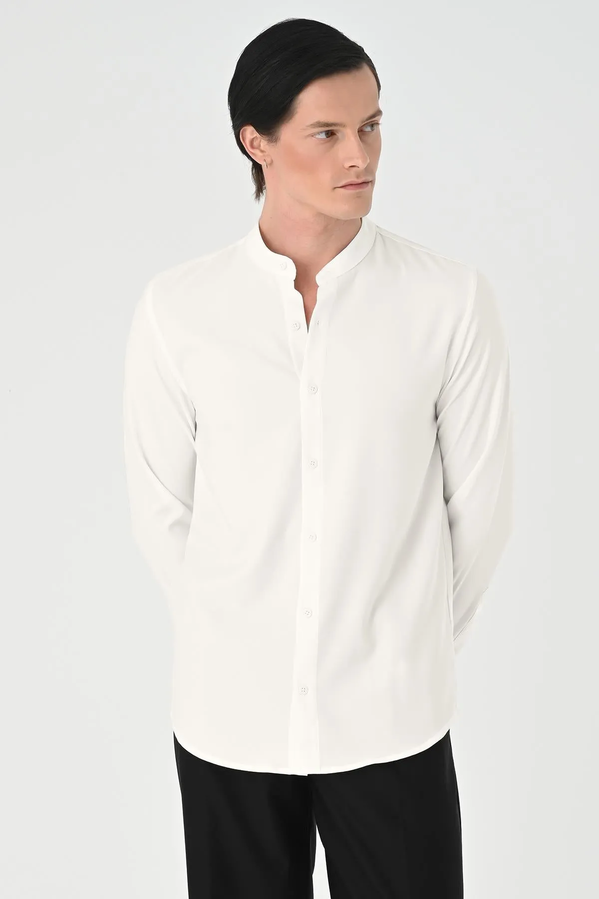 Men's Ecru Regular Fit Mandarin Collar Shirt - Wessi sold by Wessi product image thumbnail 5