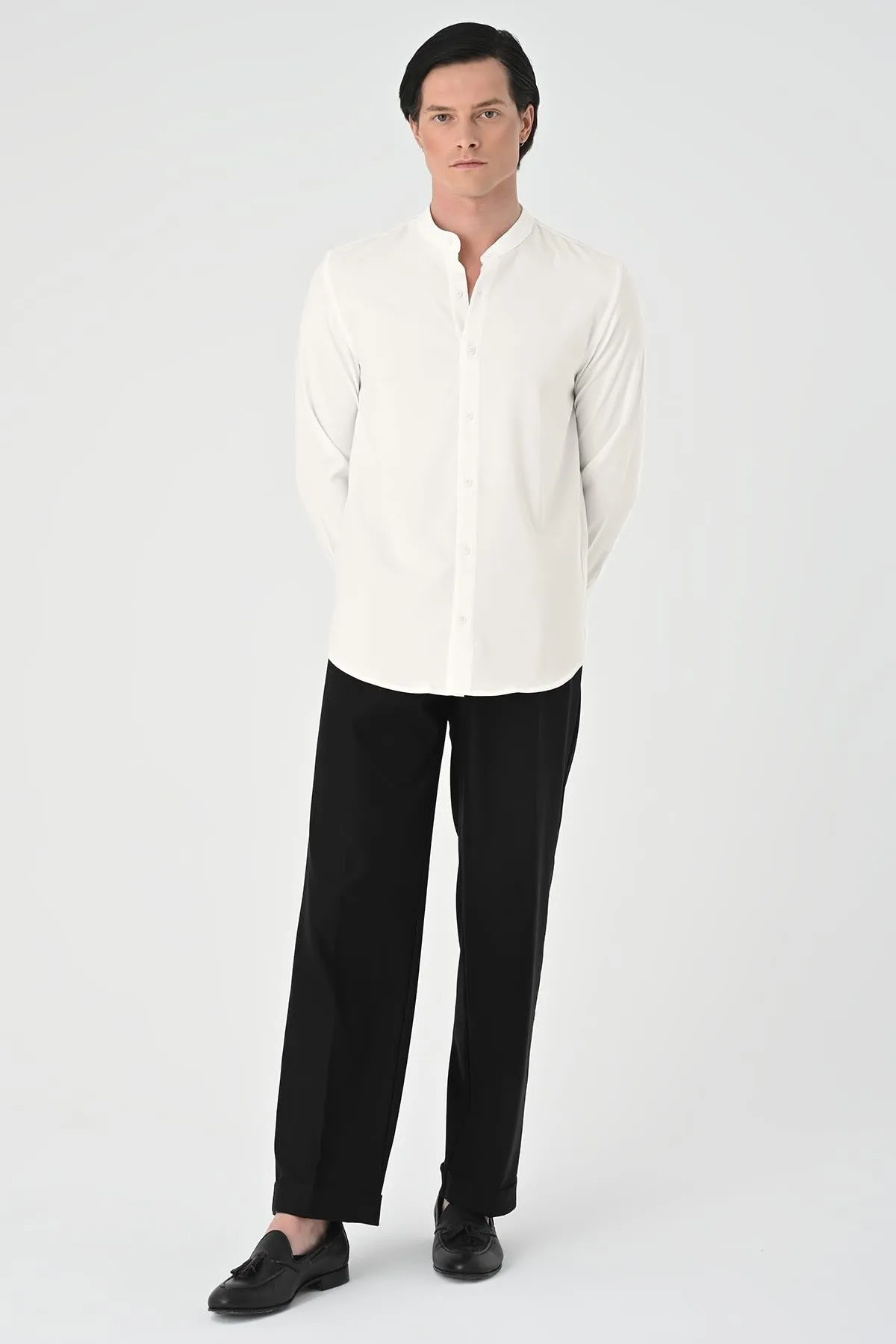 Men's Ecru Regular Fit Mandarin Collar Shirt - Wessi sold by Wessi product image thumbnail 3