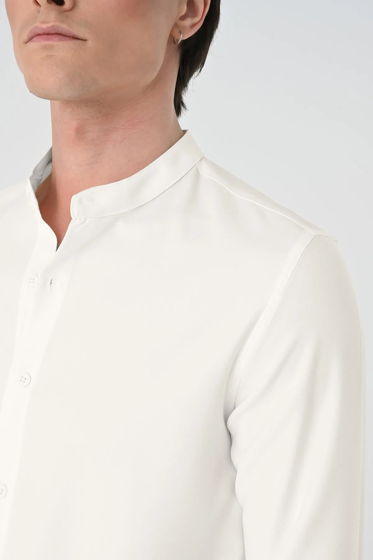 Men's Ecru Regular Fit Mandarin Collar Shirt - Wessi sold by Wessi product image thumbnail 4