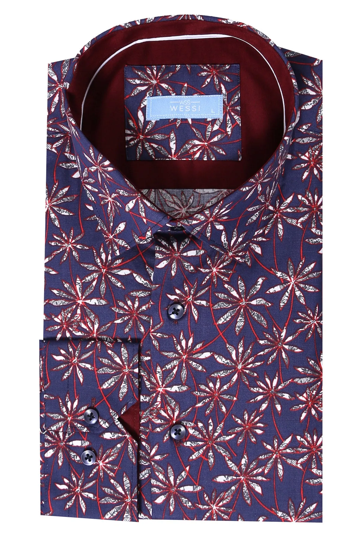 Flower Patterned Long Sleeves Navy Blue Men Shirt - Wessi sold by Wessi product image thumbnail 3