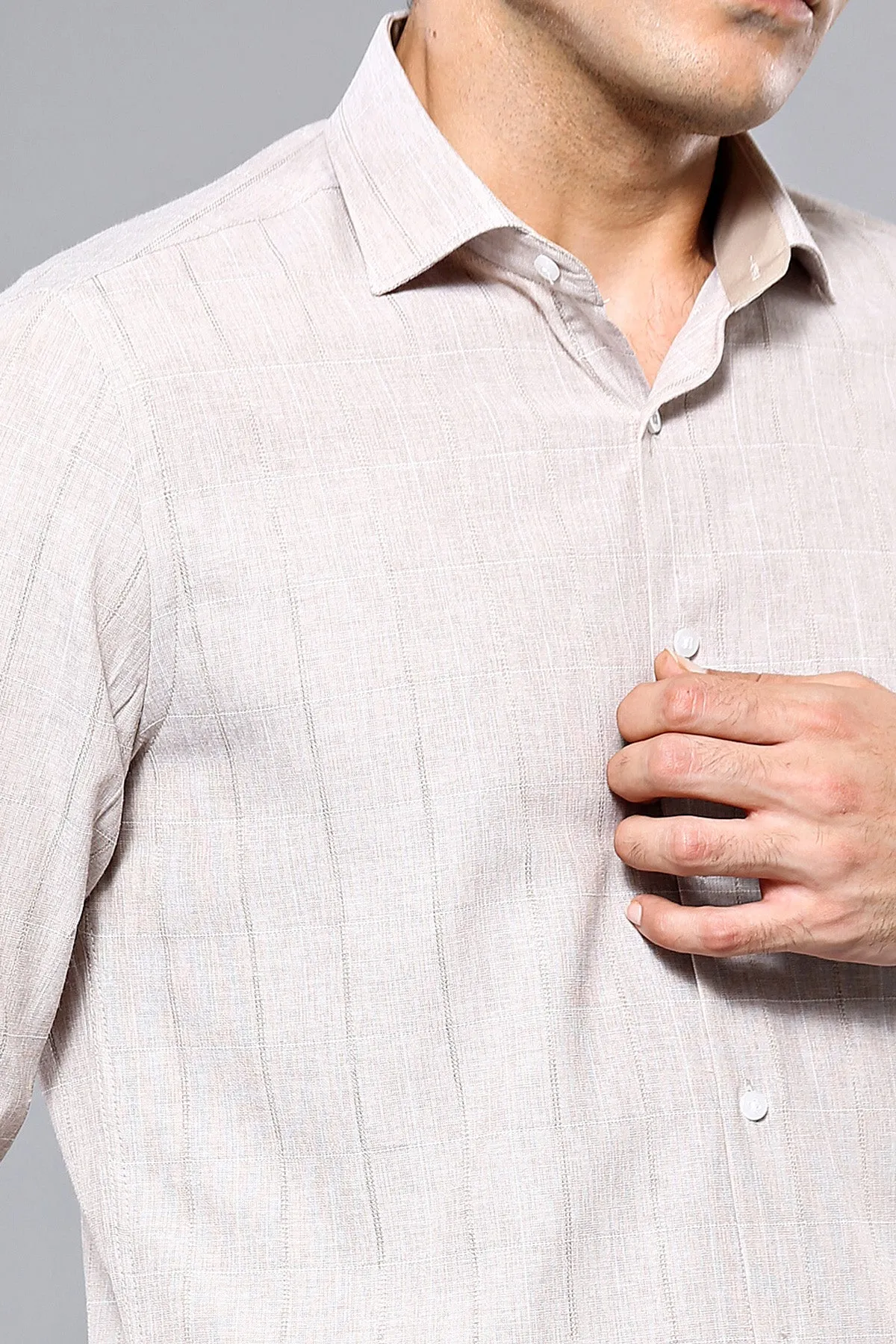 Plaid Beige Slim-Fit Shirt | Wessi - Wessi sold by Wessi product image thumbnail 2