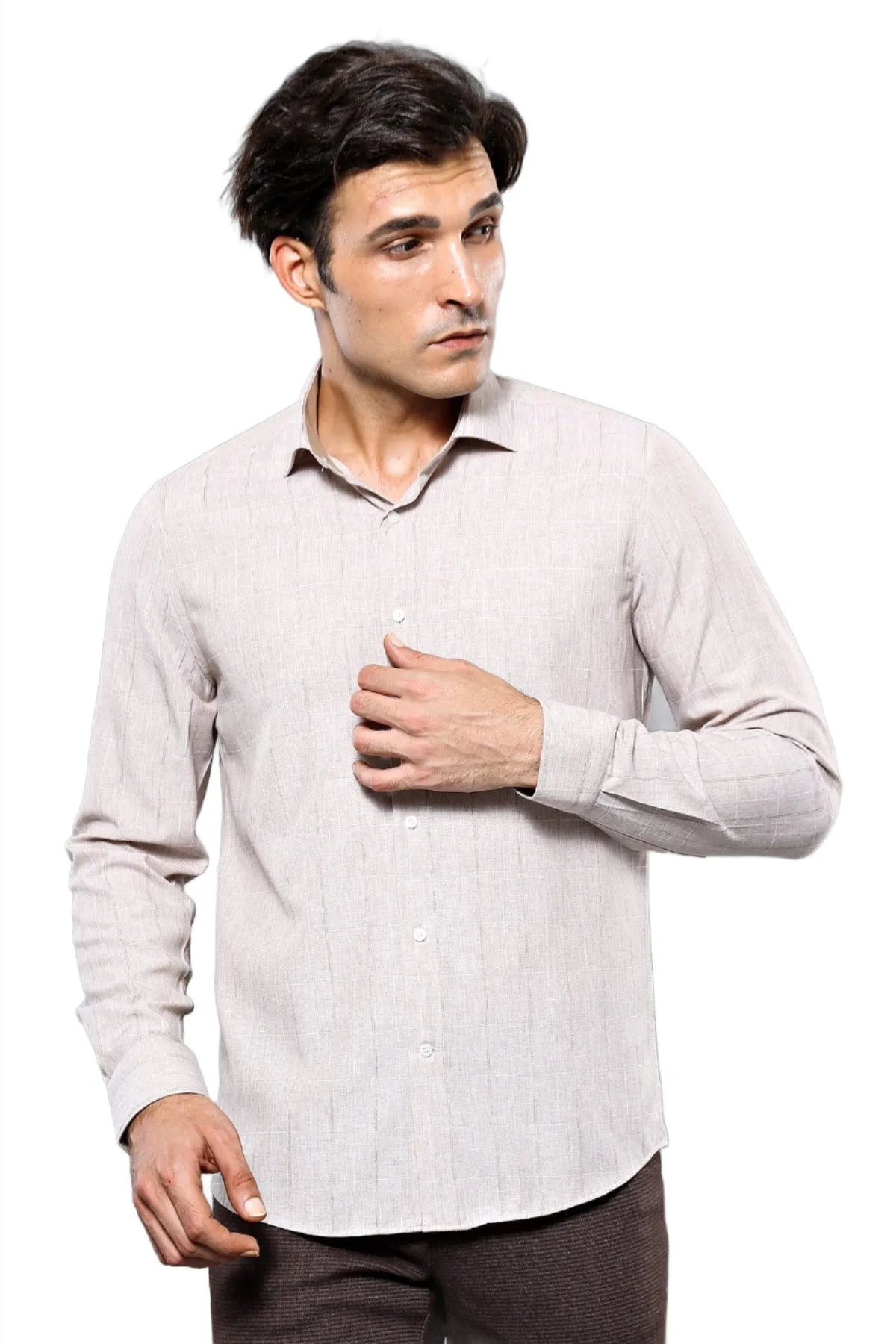 Plaid Beige Slim-Fit Shirt | Wessi - Wessi sold by Wessi