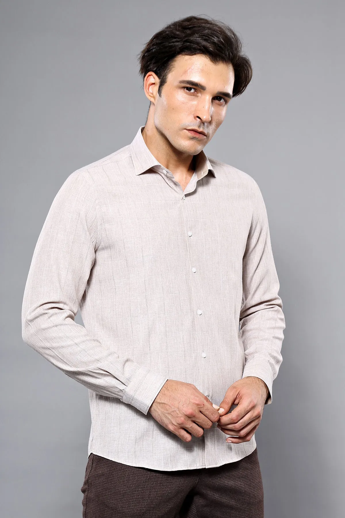 Plaid Beige Slim-Fit Shirt | Wessi - Wessi sold by Wessi product image thumbnail 4