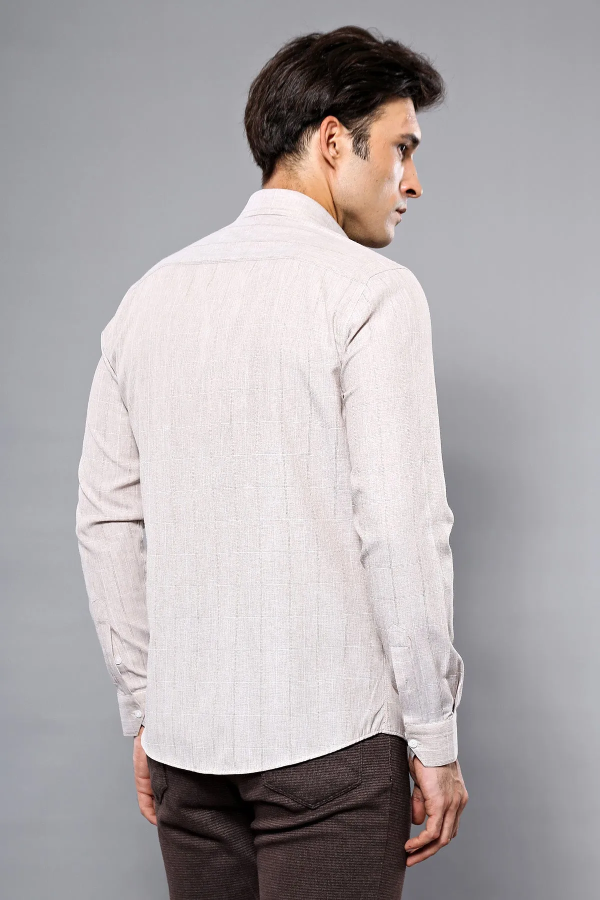 Plaid Beige Slim-Fit Shirt | Wessi - Wessi sold by Wessi product image thumbnail 3