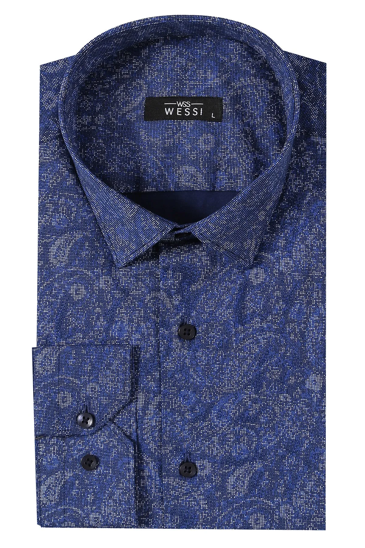 Damask Pattern Long Sleeves Men Blue Shirt - Wessi sold by Wessi product image thumbnail 3