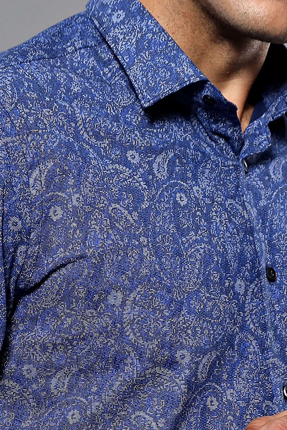 Damask Pattern Long Sleeves Men Blue Shirt - Wessi sold by Wessi product image thumbnail 2