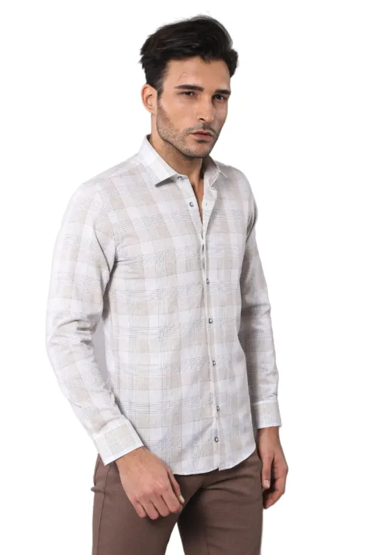 Slim Fit Checked Beige Shirt - Wessi sold by Wessi