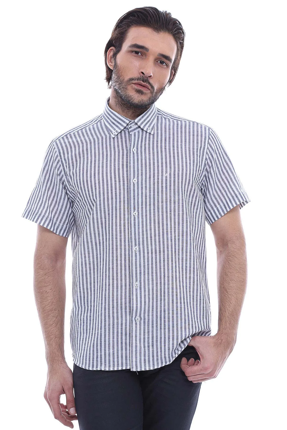Regular Striped Short Sleeve White Shirt-Wessi sold by Wessi