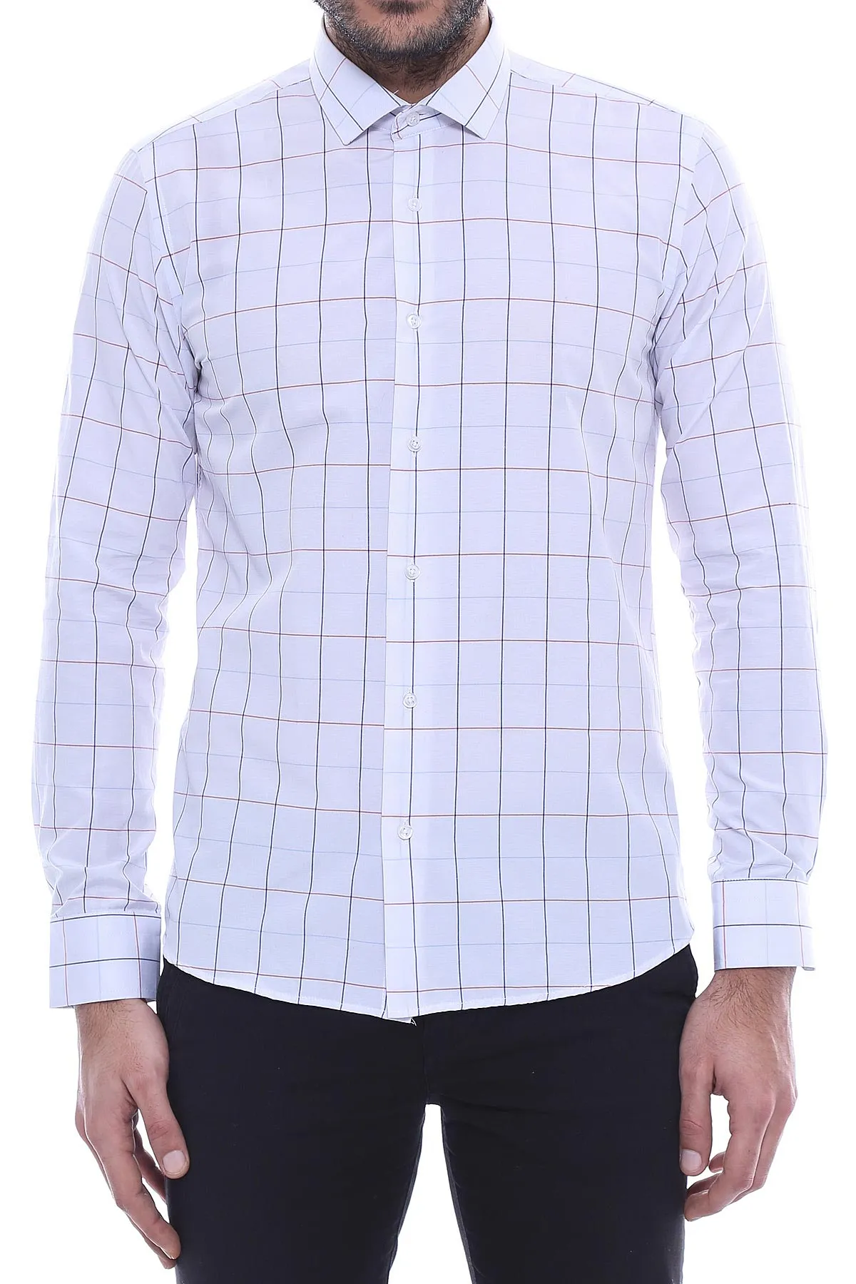 White Slim Fit Plaid Men's Shirt | Wessi sold by Wessi product image thumbnail 3