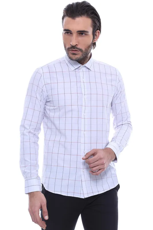 White Slim Fit Plaid Men's Shirt | Wessi sold by Wessi