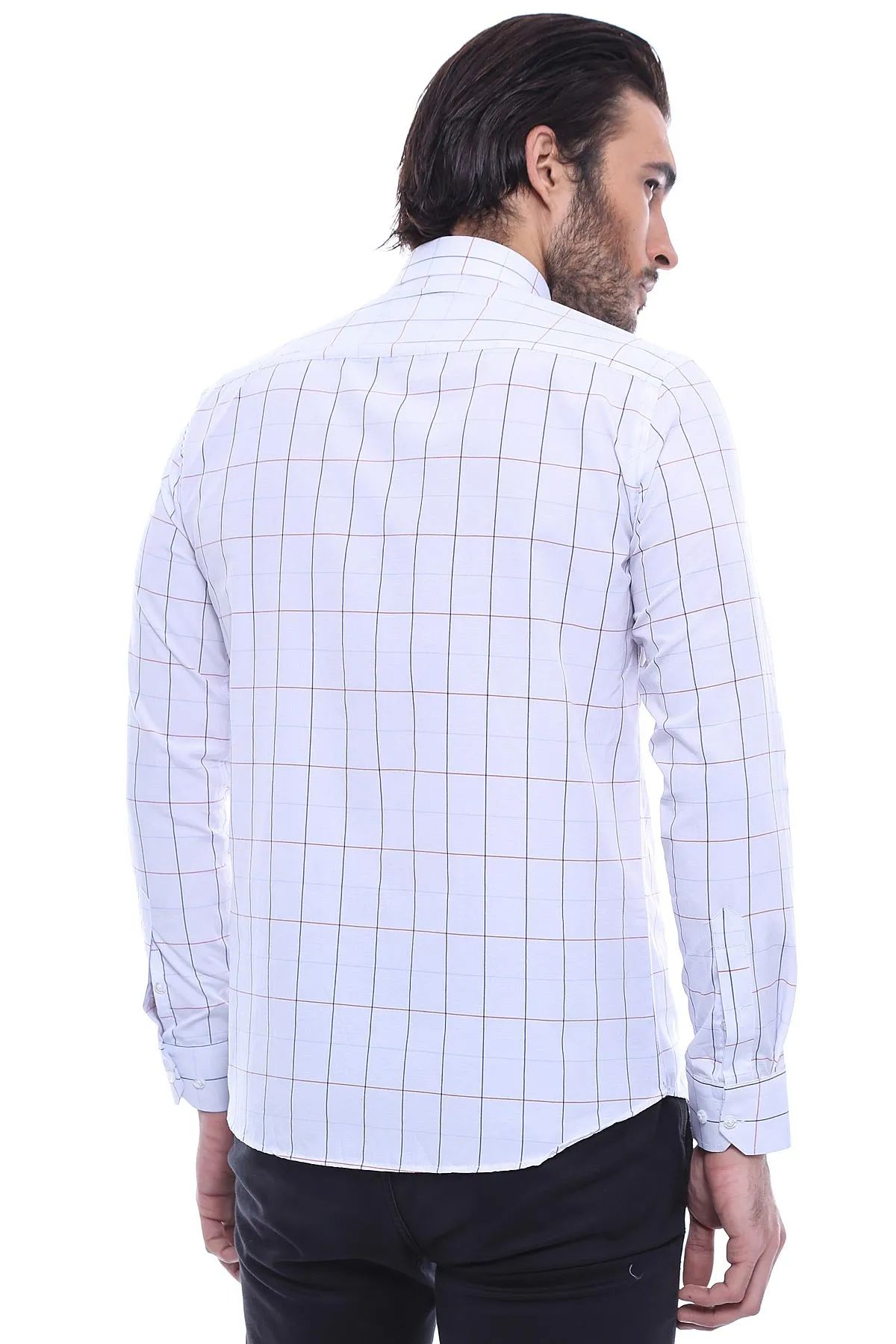 White Slim Fit Plaid Men's Shirt | Wessi sold by Wessi product image thumbnail 4