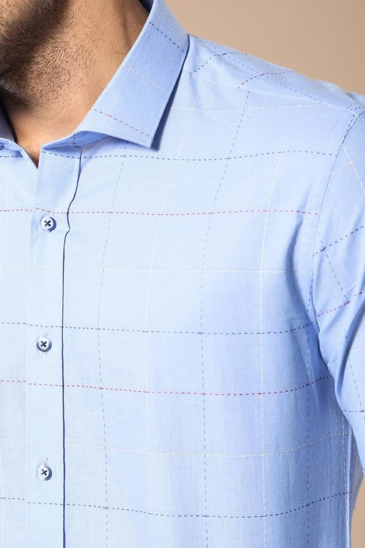 Slim Fit Plaid Blue Shirt - Wessi sold by Wessi product image thumbnail 4