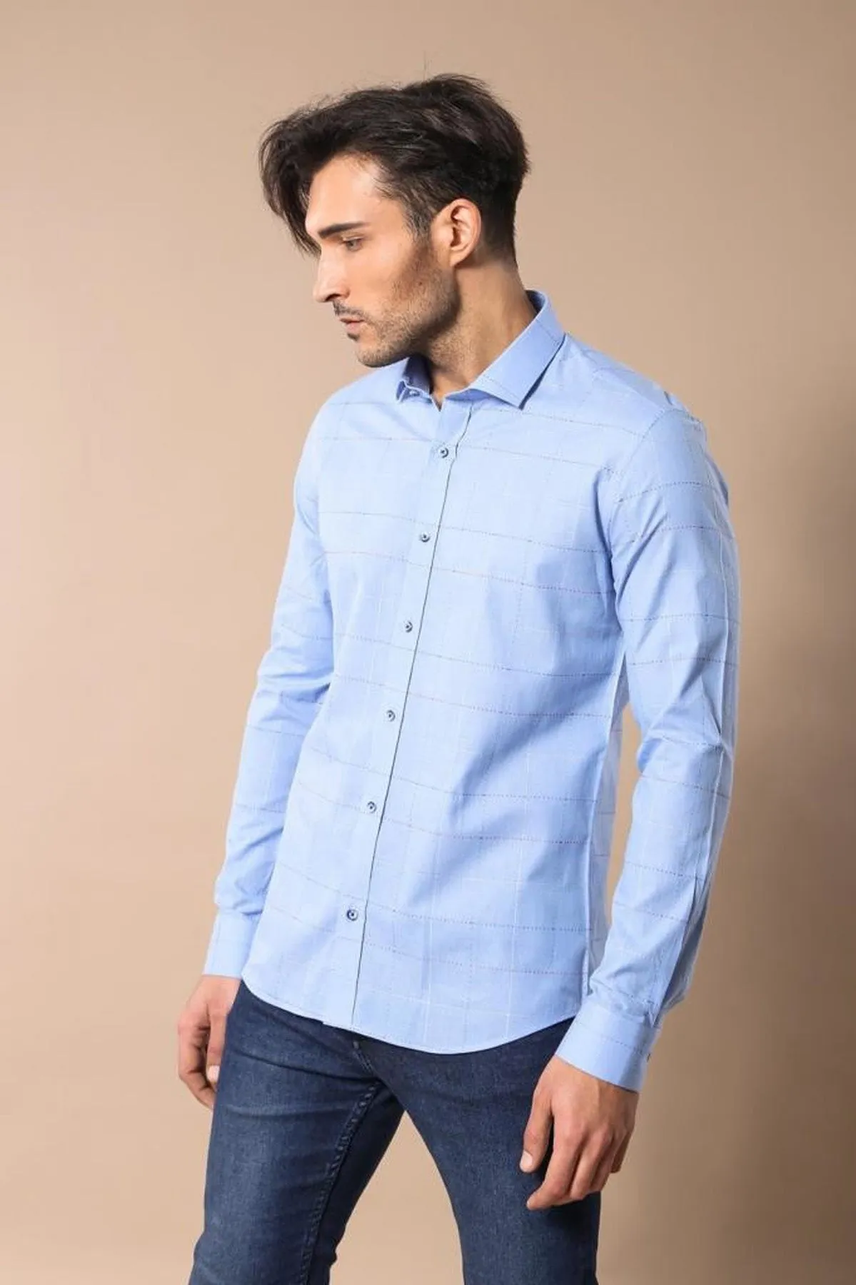 Slim Fit Plaid Blue Shirt - Wessi sold by Wessi product image thumbnail 5