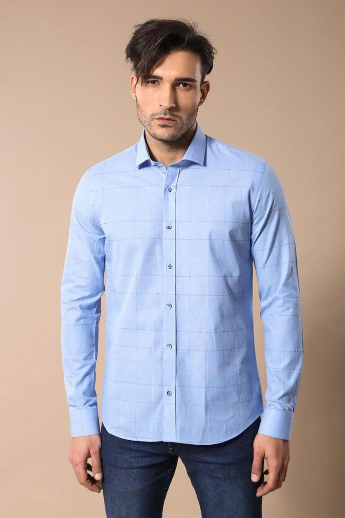 Slim Fit Plaid Blue Shirt - Wessi sold by Wessi product image thumbnail 3