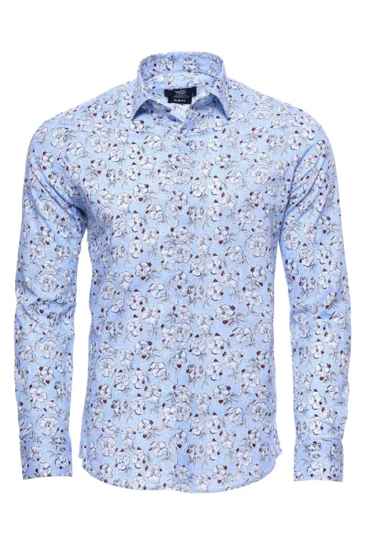 Patterned Cotton Light Blue Shirt-Wessi sold by Wessi