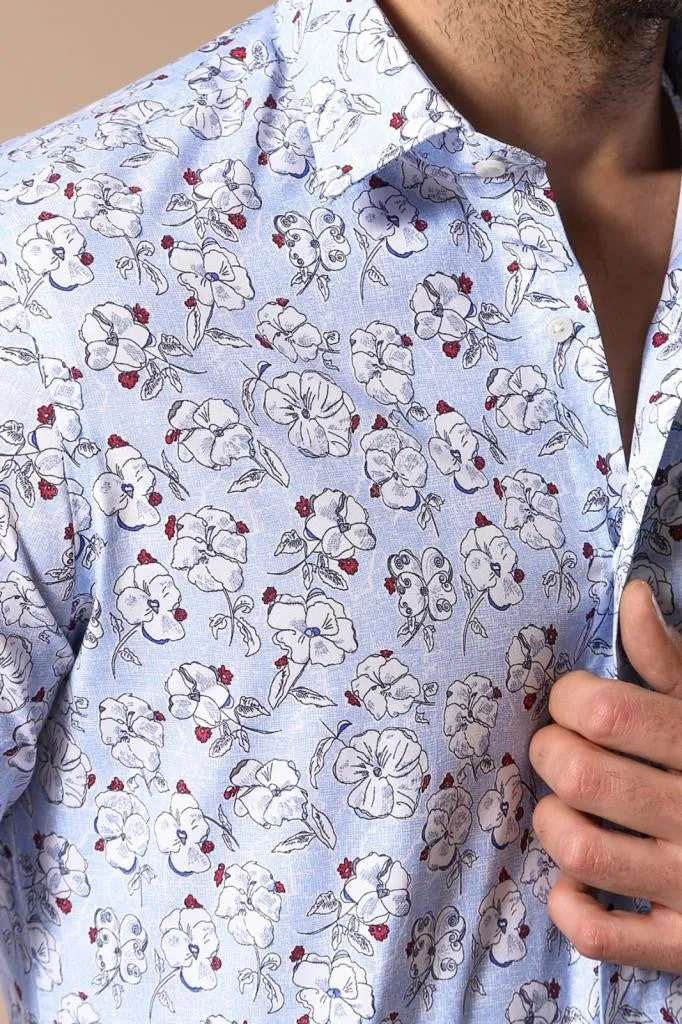 Patterned Cotton Light Blue Shirt-Wessi sold by Wessi product image thumbnail 2