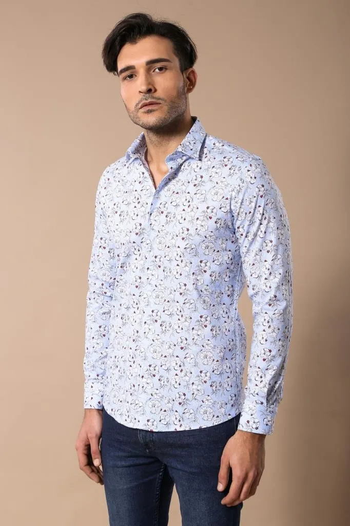Patterned Cotton Light Blue Shirt-Wessi sold by Wessi product image thumbnail 3