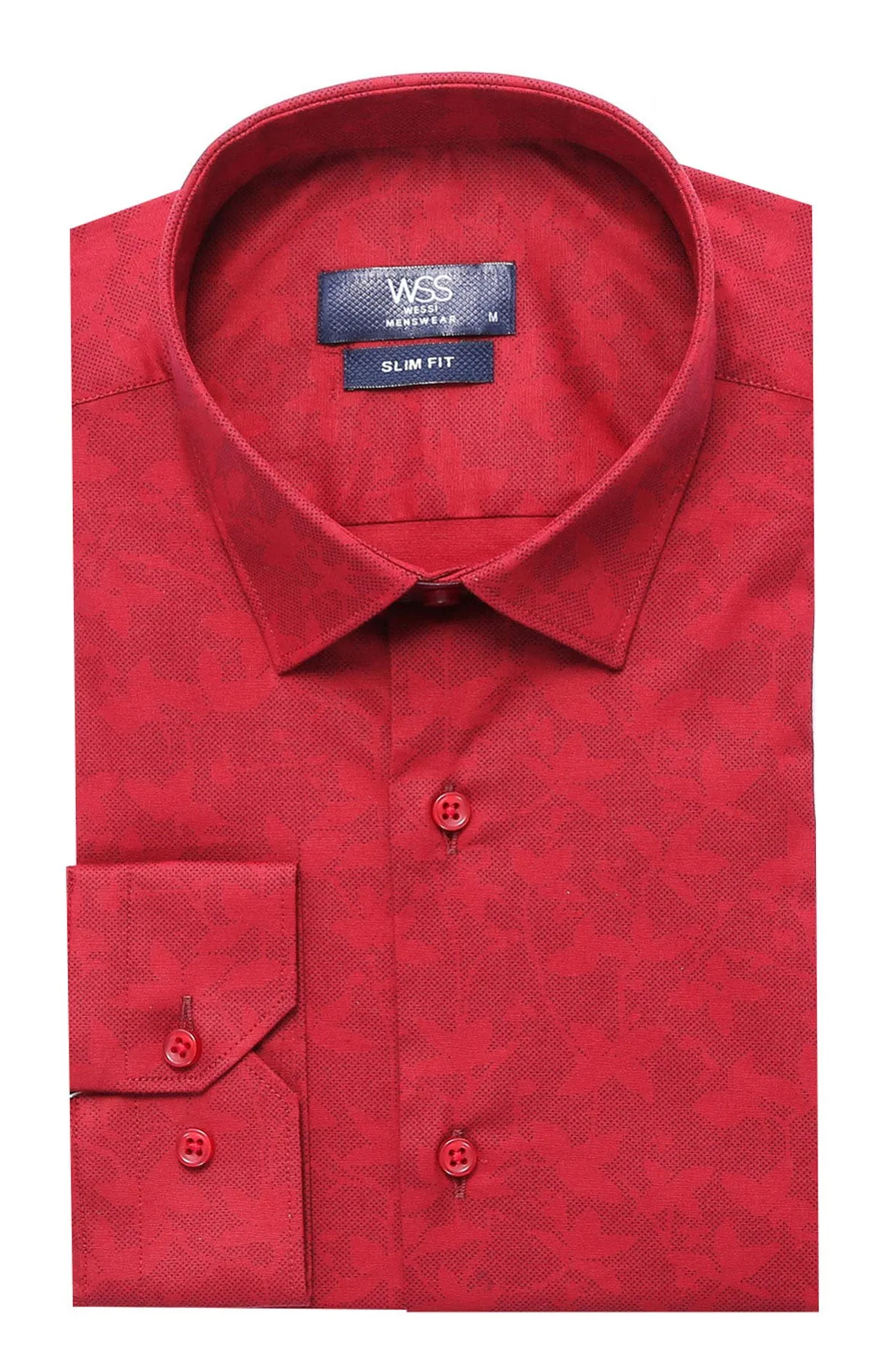 Burgundy Slimfit Shirt with Self Flower Pattern - Wessi sold by Wessi product image thumbnail 4