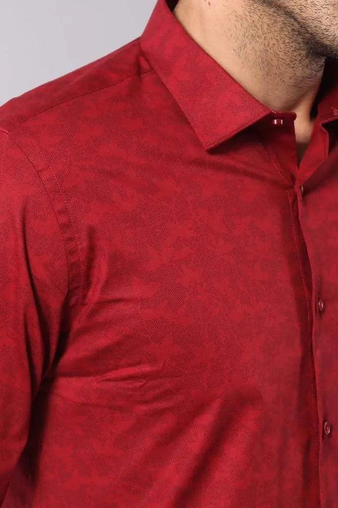 Burgundy Slimfit Shirt with Self Flower Pattern - Wessi sold by Wessi product image thumbnail 2