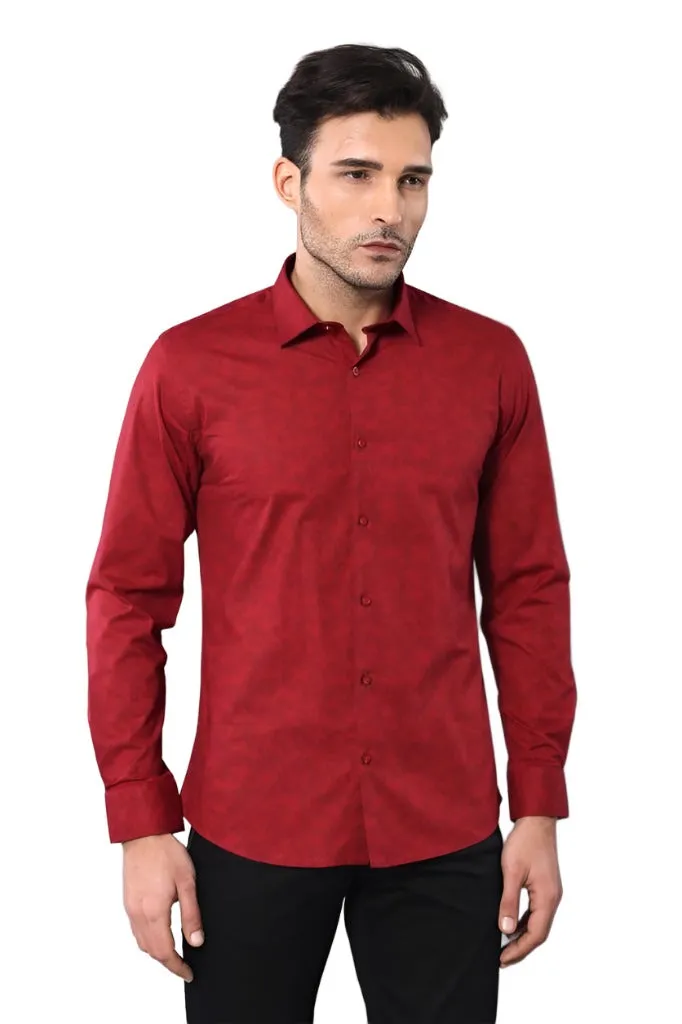 Burgundy Slimfit Shirt with Self Flower Pattern - Wessi sold by Wessi