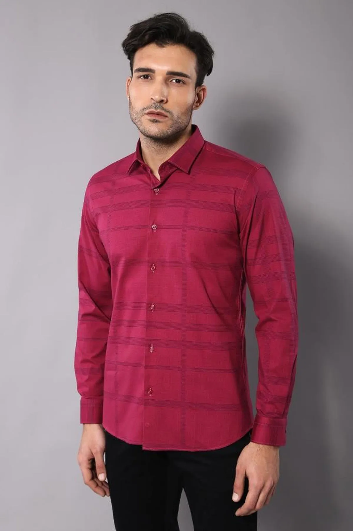 Patterned Striped Burgundy Shirt-Wessi sold by Wessi