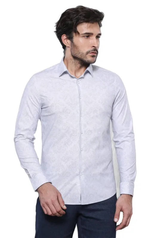 White Long Sleeve Patterned Shirt | Wessi - Wessi sold by Wessi