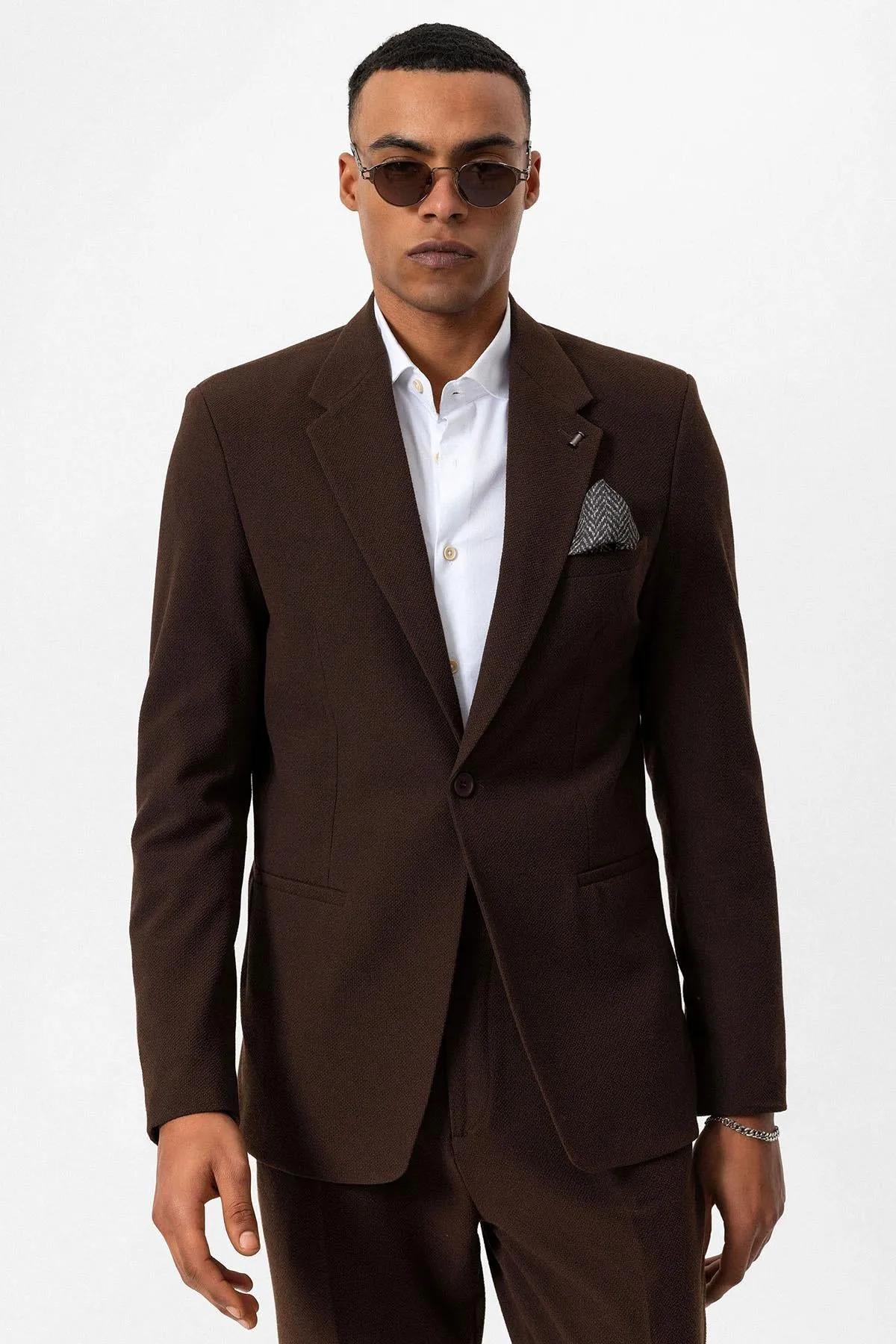Men's Brown Plain Single-Button Blazer - Wessi sold by Wessi product image thumbnail 4