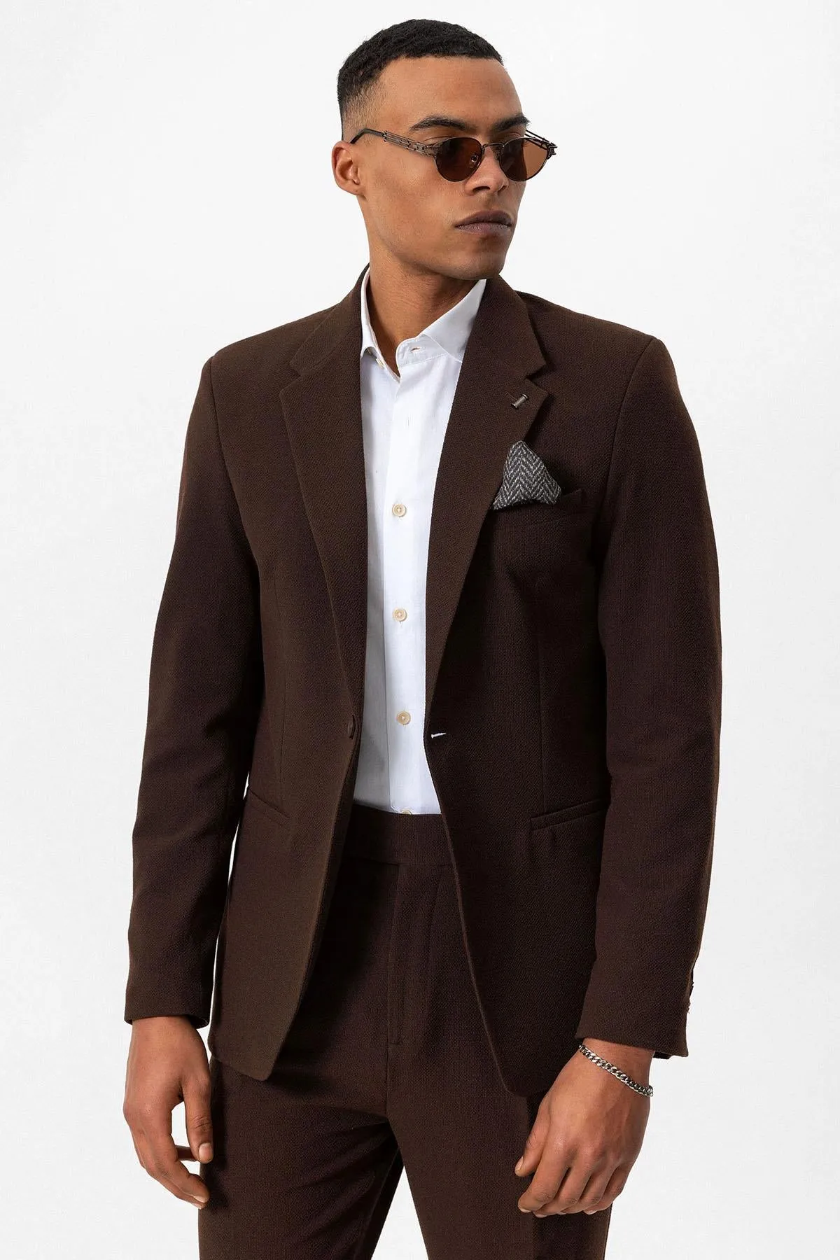 Men's Brown Plain Single-Button Blazer - Wessi sold by Wessi product image thumbnail 2