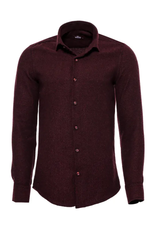 Herringbone Patterned Dark Burgundy Men Lumberjack Shirt - Wessi sold by Wessi