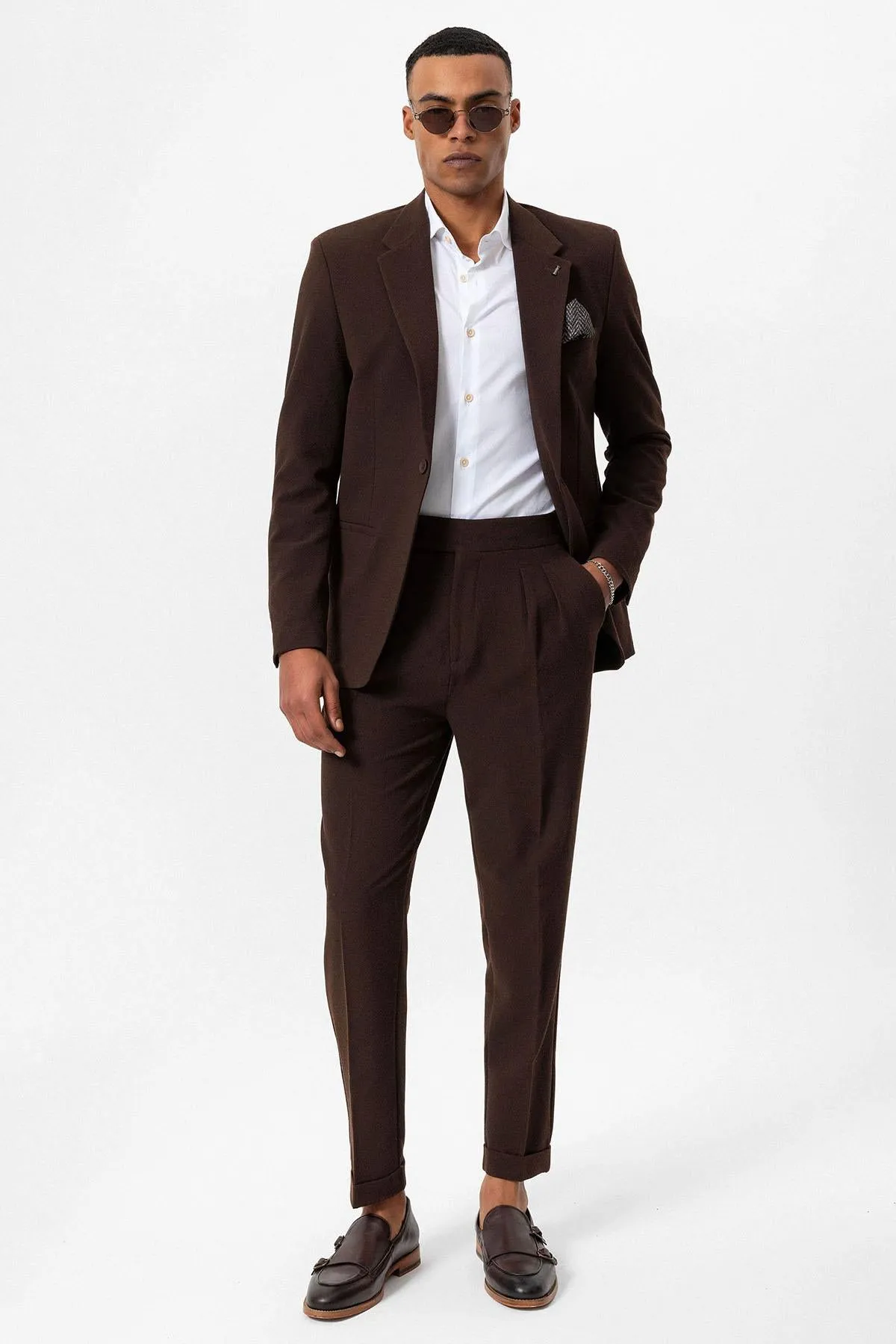 Men's Brown Plain Single-Button Blazer - Wessi sold by Wessi product image thumbnail 3