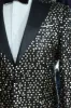 Golden Sequin Peak Lapel Tuxedo Jacket with Black Pants - Groom Party Look sold by Wessi