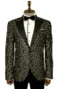 Golden Sequin Peak Lapel Tuxedo Jacket with Black Pants - Groom Party Look sold by Wessi