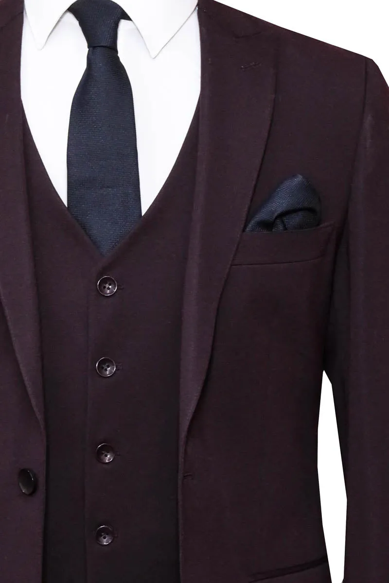 Burgundy Slim Fit Suit, White Shirt, and Navy Blue Tie Modern Classic Look - Wessi sold by Wessi