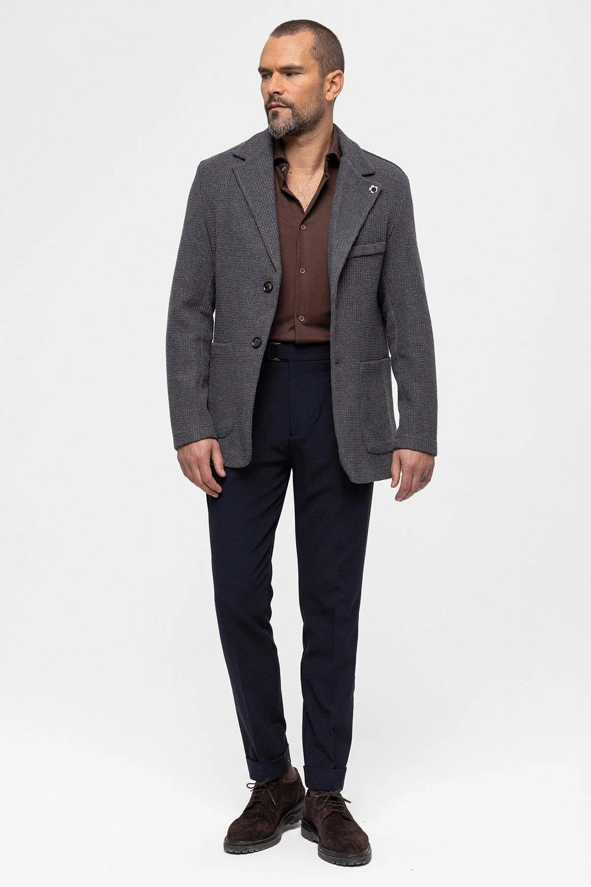 Grey Knitted Textured Men's Jacket - Wessi sold by Wessi