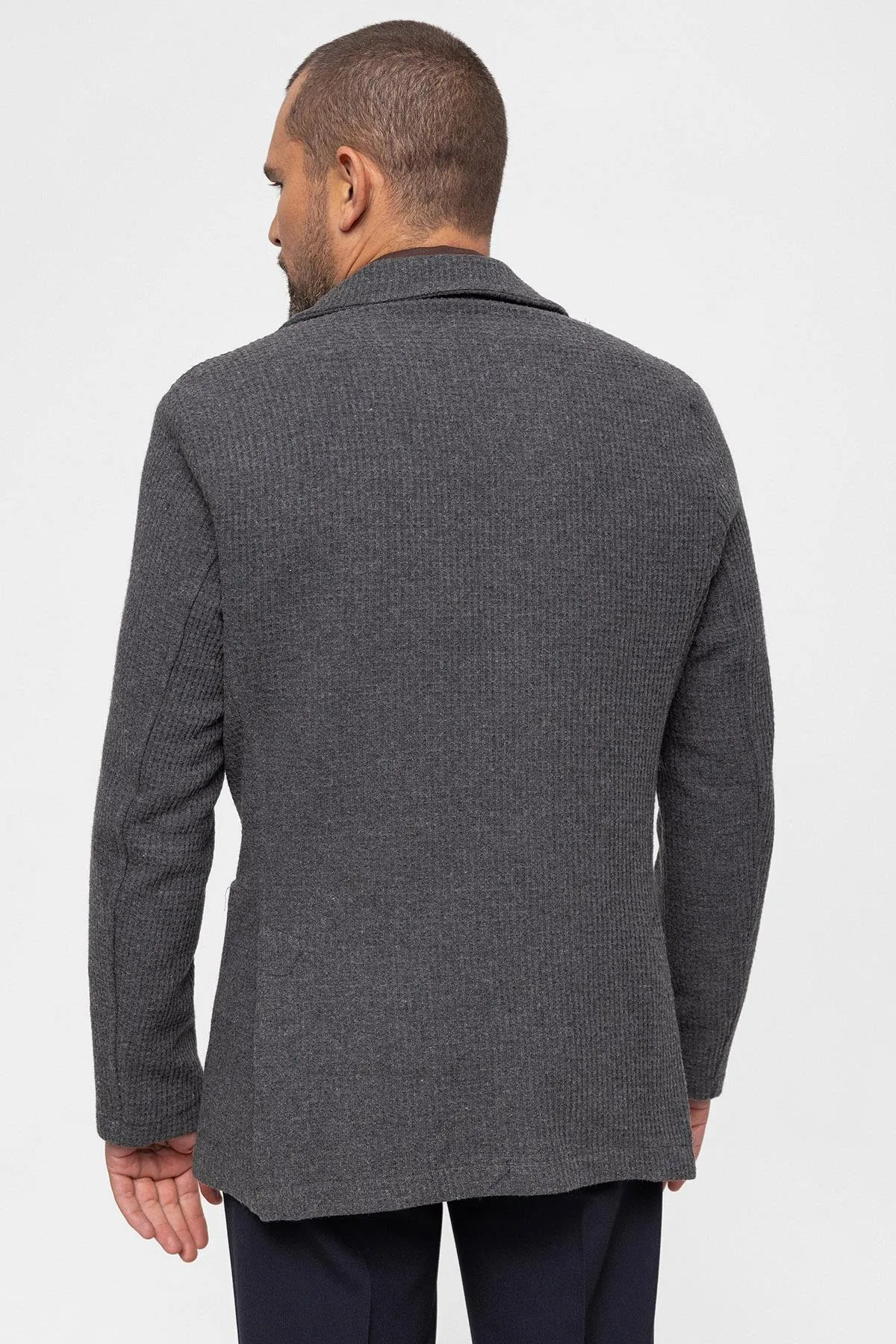 Grey Knitted Textured Men's Jacket - Wessi sold by Wessi product image thumbnail 5